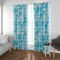Polu Aloha Hawaii Window Curtain Plumeria Lei With Palaka Motif LT14 With Grommets Blue - Polynesian Pride