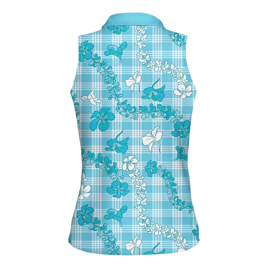 Polu Aloha Hawaii Women Sleeveless Polo Shirt Plumeria Lei With Palaka Motif - Polynesian Pride