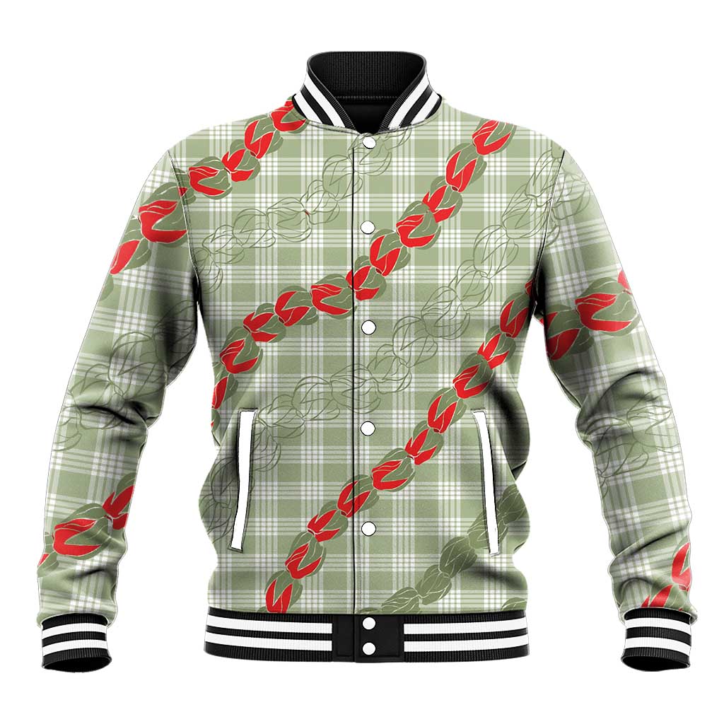 Omaomao Aloha Hawaii Baseball Jacket Rosebud Lei With Palaka Motif LT14 Unisex Green - Polynesian Pride