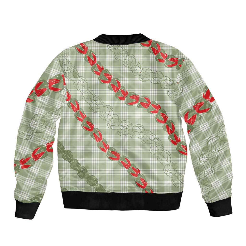 Omaomao Aloha Hawaii Bomber Jacket Rosebud Lei With Palaka Motif - Polynesian Pride