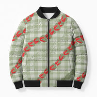 Omaomao Aloha Hawaii Bomber Puffer Jacket Rosebud Lei With Palaka Motif LT14 Unisex Green - Polynesian Pride