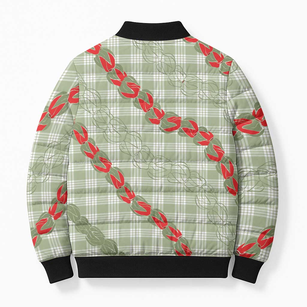 Omaomao Aloha Hawaii Bomber Puffer Jacket Rosebud Lei With Palaka Motif LT14 - Polynesian Pride