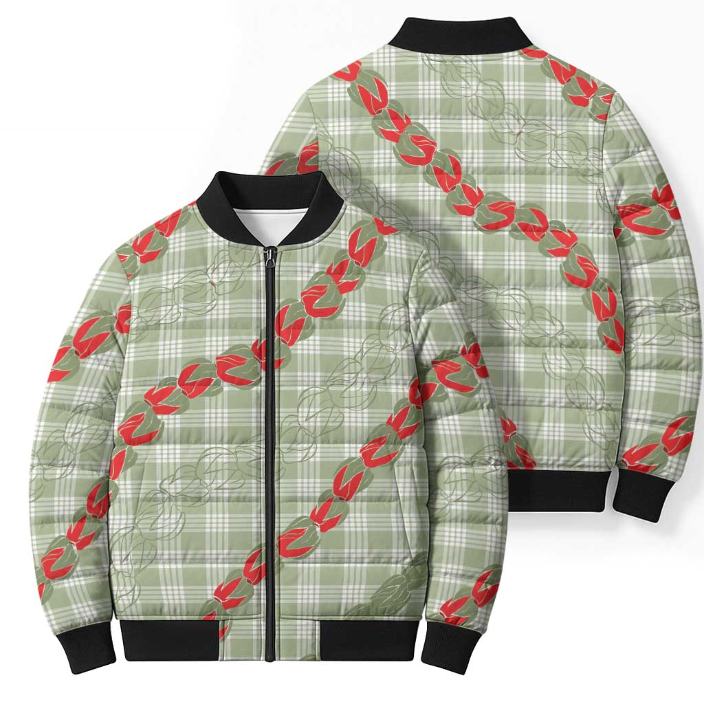 Omaomao Aloha Hawaii Bomber Puffer Jacket Rosebud Lei With Palaka Motif LT14 - Polynesian Pride
