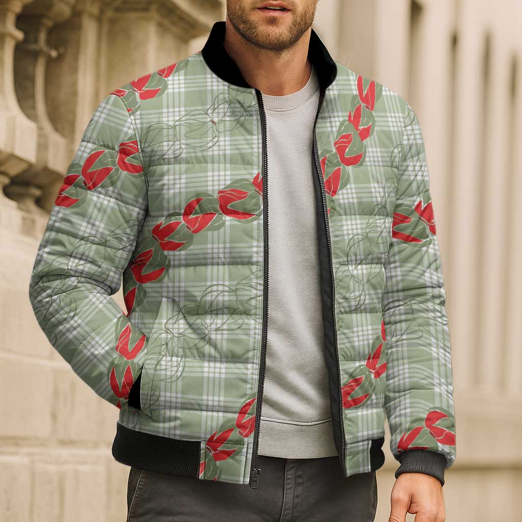 Omaomao Aloha Hawaii Bomber Puffer Jacket Rosebud Lei With Palaka Motif LT14 - Polynesian Pride