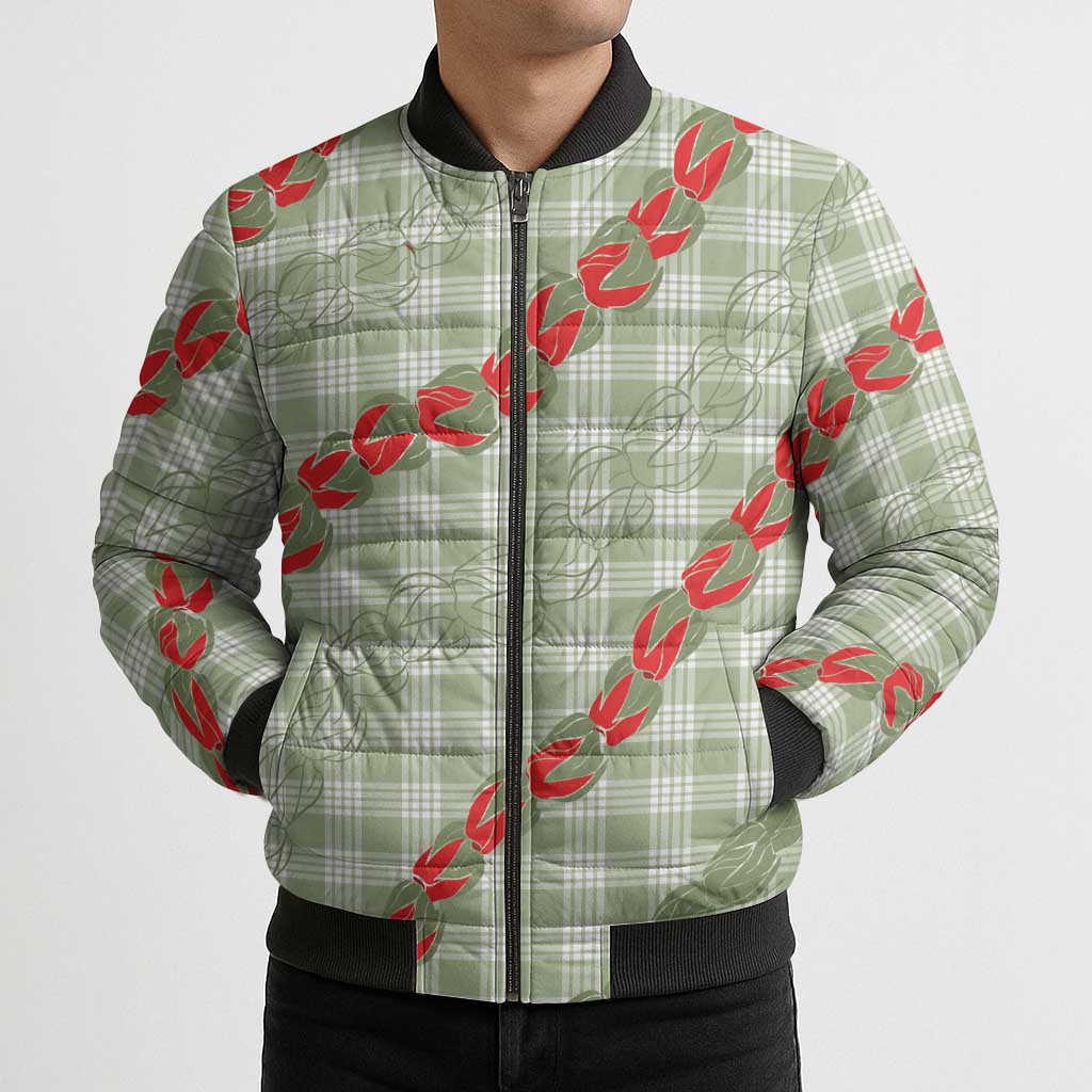 Omaomao Aloha Hawaii Bomber Puffer Jacket Rosebud Lei With Palaka Motif LT14 - Polynesian Pride