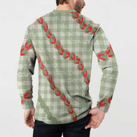 Omaomao Aloha Hawaii Button Sweatshirt Rosebud Lei With Palaka Motif LT14 - Polynesian Pride