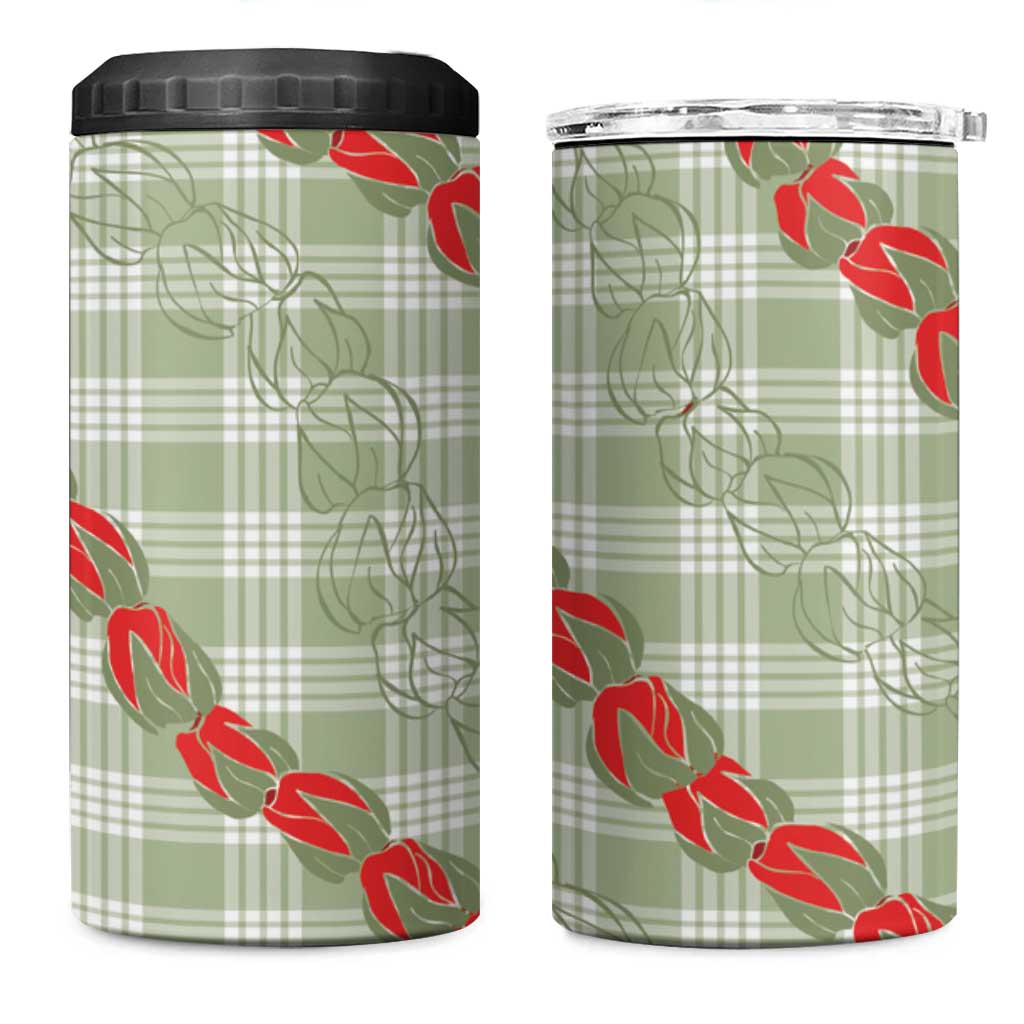 Omaomao Aloha Hawaii 4 in 1 Can Cooler Tumbler Rosebud Lei With Palaka Motif - Polynesian Pride