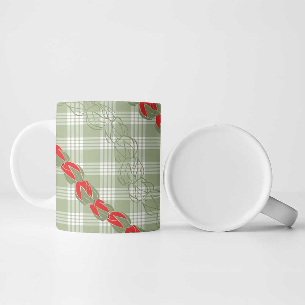 Omaomao Aloha Hawaii Ceramic Mug Rosebud Lei With Palaka Motif - Polynesian Pride
