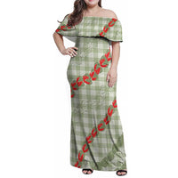 Omaomao Aloha Hawaii Family Matching Off Shoulder Maxi Dress and Hawaiian Shirt Rosebud Lei With Palaka Motif - Polynesian Pride