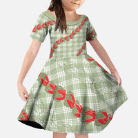 Omaomao Aloha Hawaii Family Matching Short Sleeve Bodycon Dress and Hawaiian Shirt Rosebud Lei With Palaka Motif - Polynesian Pride