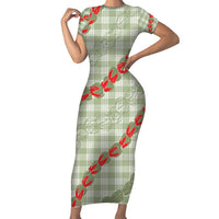 Omaomao Aloha Hawaii Family Matching Short Sleeve Bodycon Dress and Hawaiian Shirt Rosebud Lei With Palaka Motif - Polynesian Pride