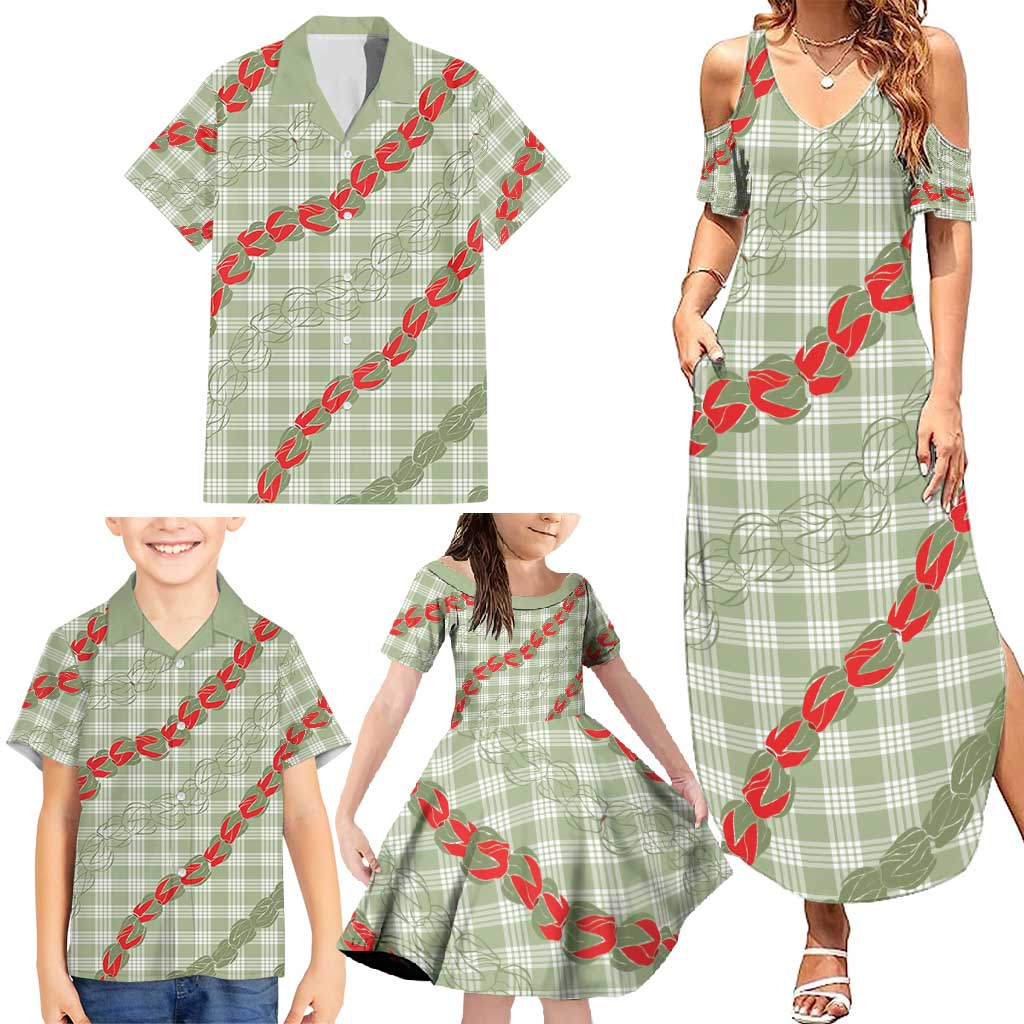Omaomao Aloha Hawaii Family Matching Summer Maxi Dress and Hawaiian Shirt Rosebud Lei With Palaka Motif - Polynesian Pride