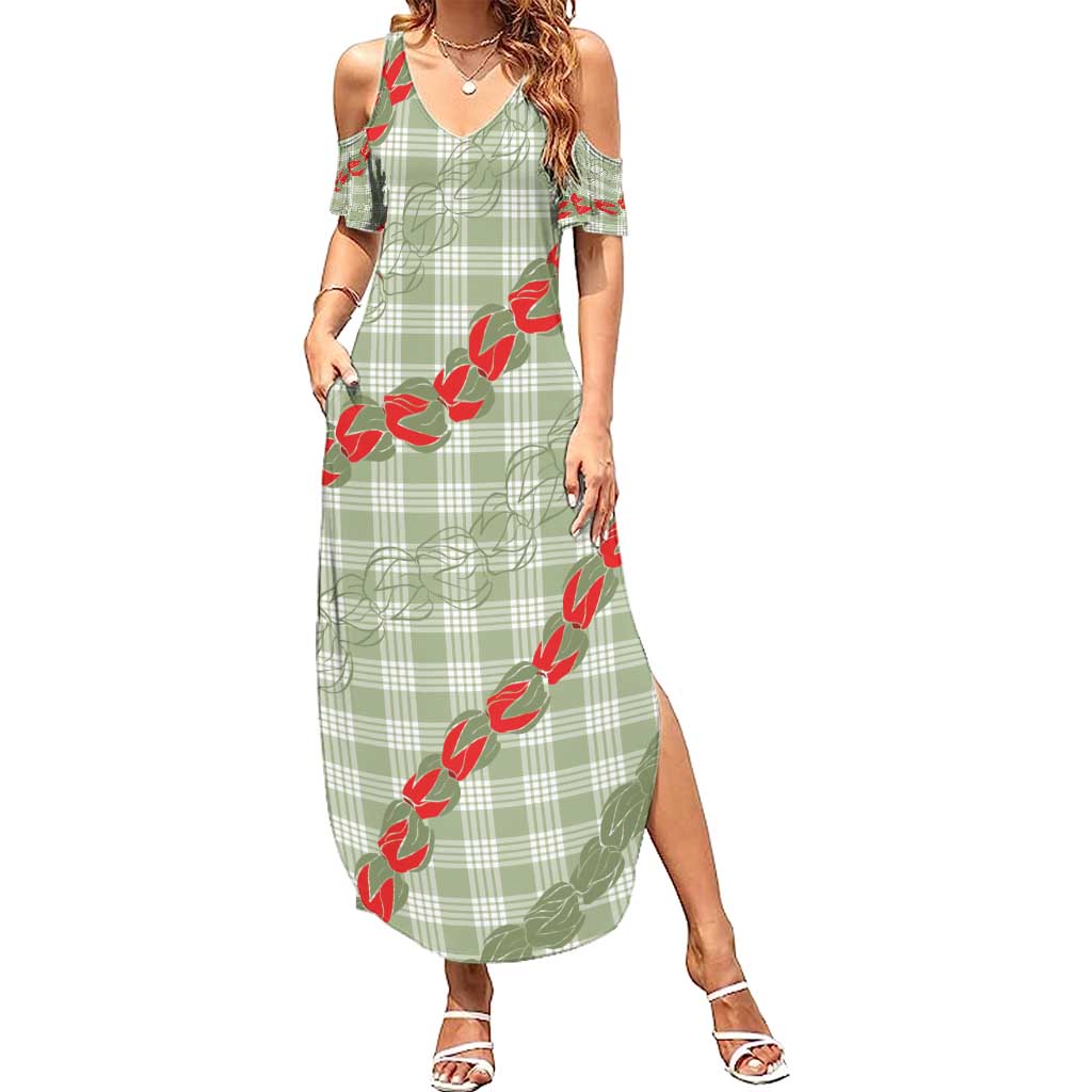 Omaomao Aloha Hawaii Family Matching Summer Maxi Dress and Hawaiian Shirt Rosebud Lei With Palaka Motif - Polynesian Pride
