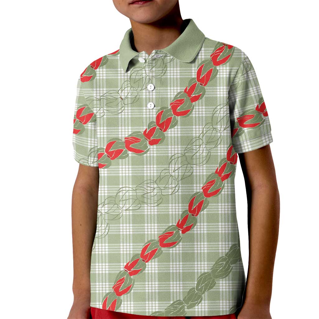 Omaomao Aloha Hawaii Kid Polo Shirt Rosebud Lei With Palaka Motif LT14 Kid Green - Polynesian Pride