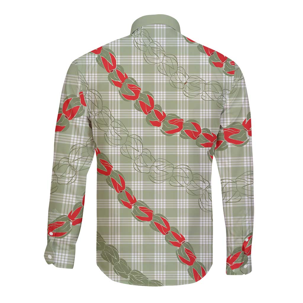 Omaomao Aloha Hawaii Long Sleeve Button Shirt Rosebud Lei With Palaka Motif LT14 - Polynesian Pride