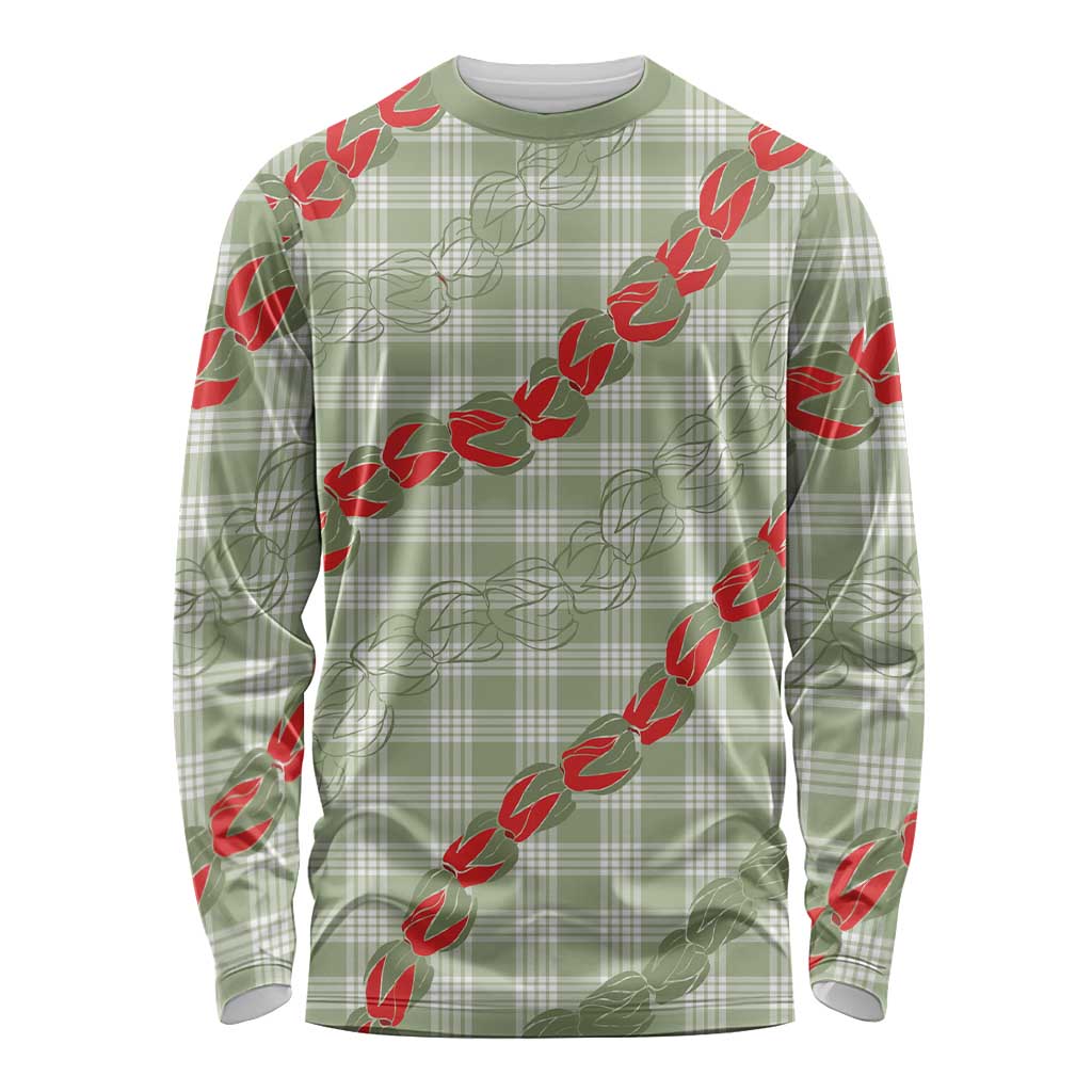 Omaomao Aloha Hawaii Long Sleeve Shirt Rosebud Lei With Palaka Motif LT14 Unisex Green - Polynesian Pride