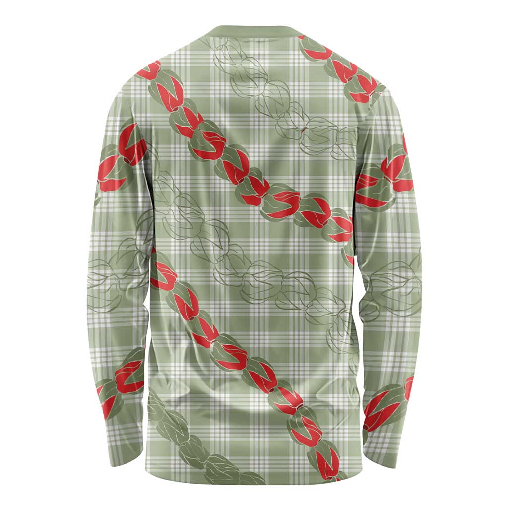 Omaomao Aloha Hawaii Long Sleeve Shirt Rosebud Lei With Palaka Motif LT14 - Polynesian Pride