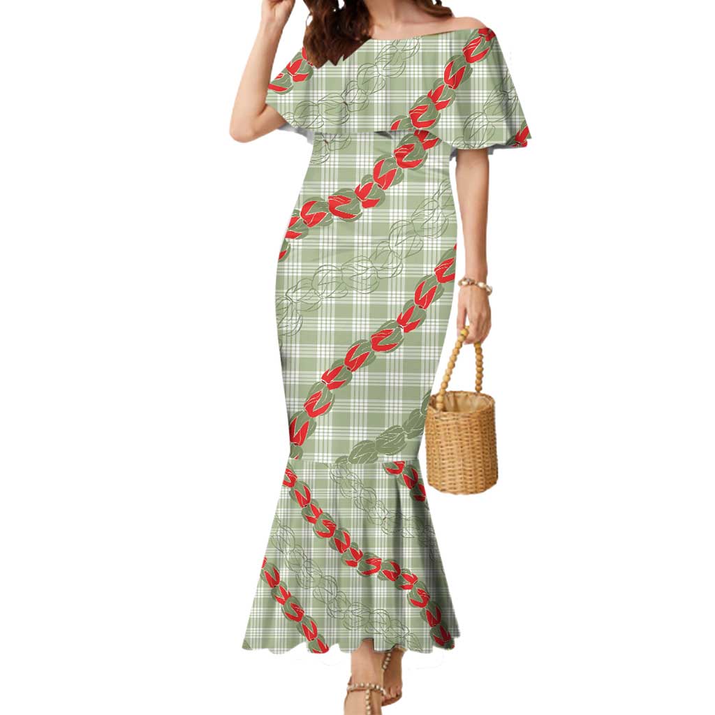 Omaomao Aloha Hawaii Mermaid Dress Rosebud Lei With Palaka Motif - Polynesian Pride