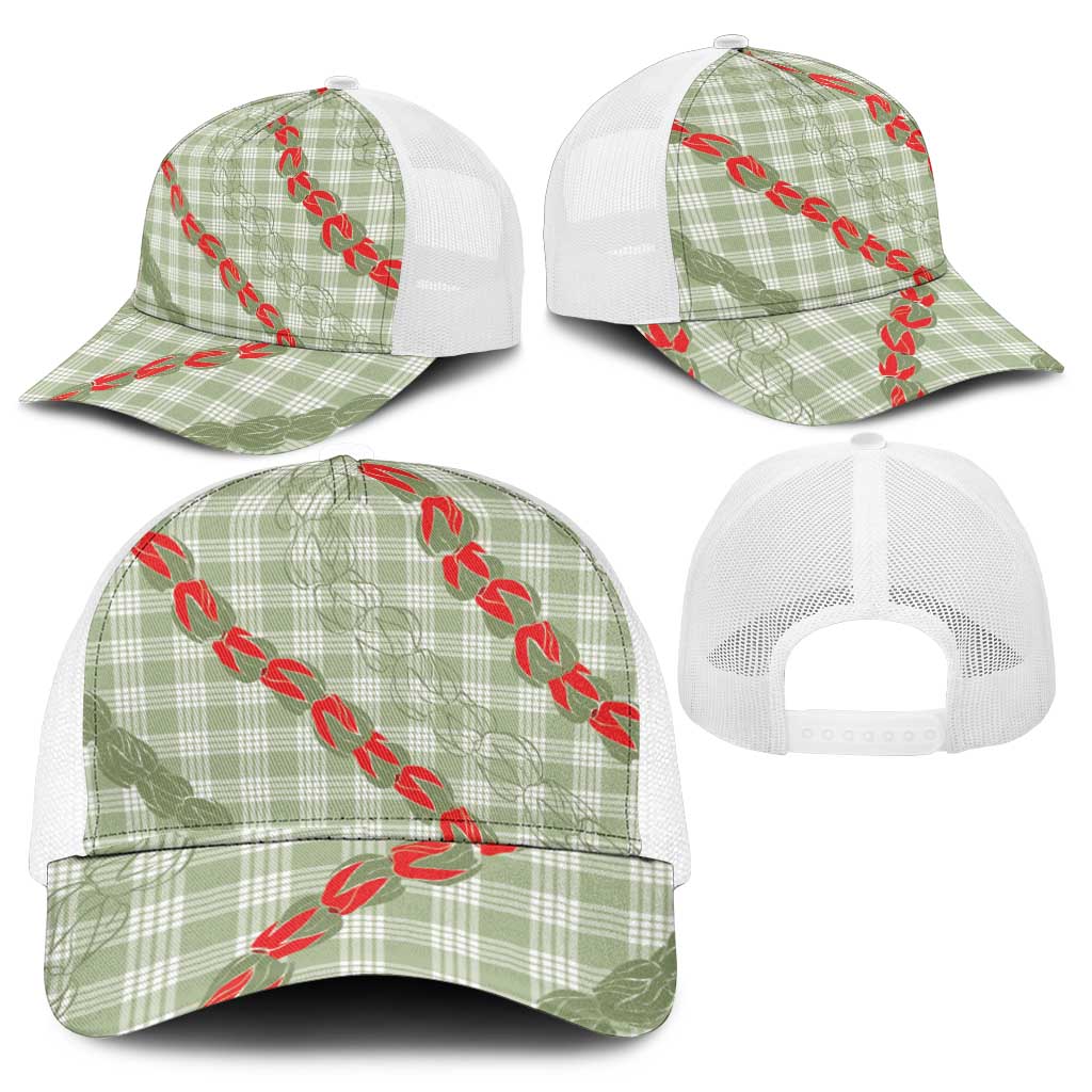 Omaomao Aloha Hawaii Mesh Trucker Cap Rosebud Lei With Palaka Motif - Polynesian Pride