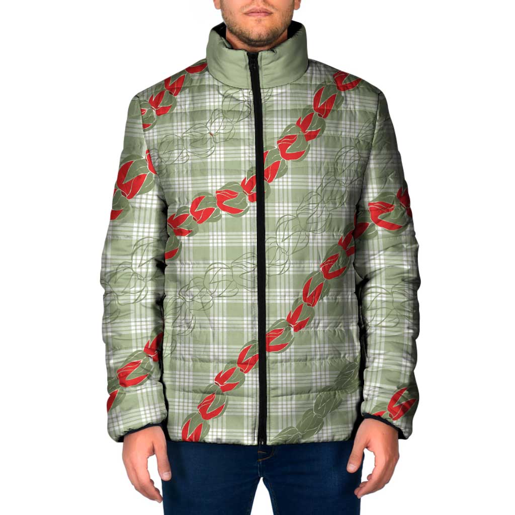 Omaomao Aloha Hawaii Padded Jacket Rosebud Lei With Palaka Motif LT14 Men Green - Polynesian Pride