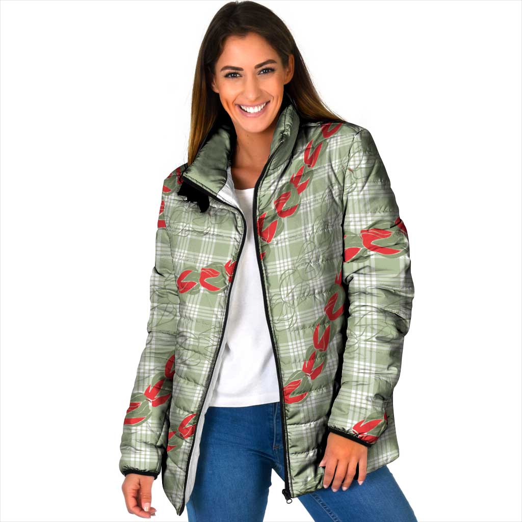 Omaomao Aloha Hawaii Padded Jacket Rosebud Lei With Palaka Motif LT14 Women Green - Polynesian Pride