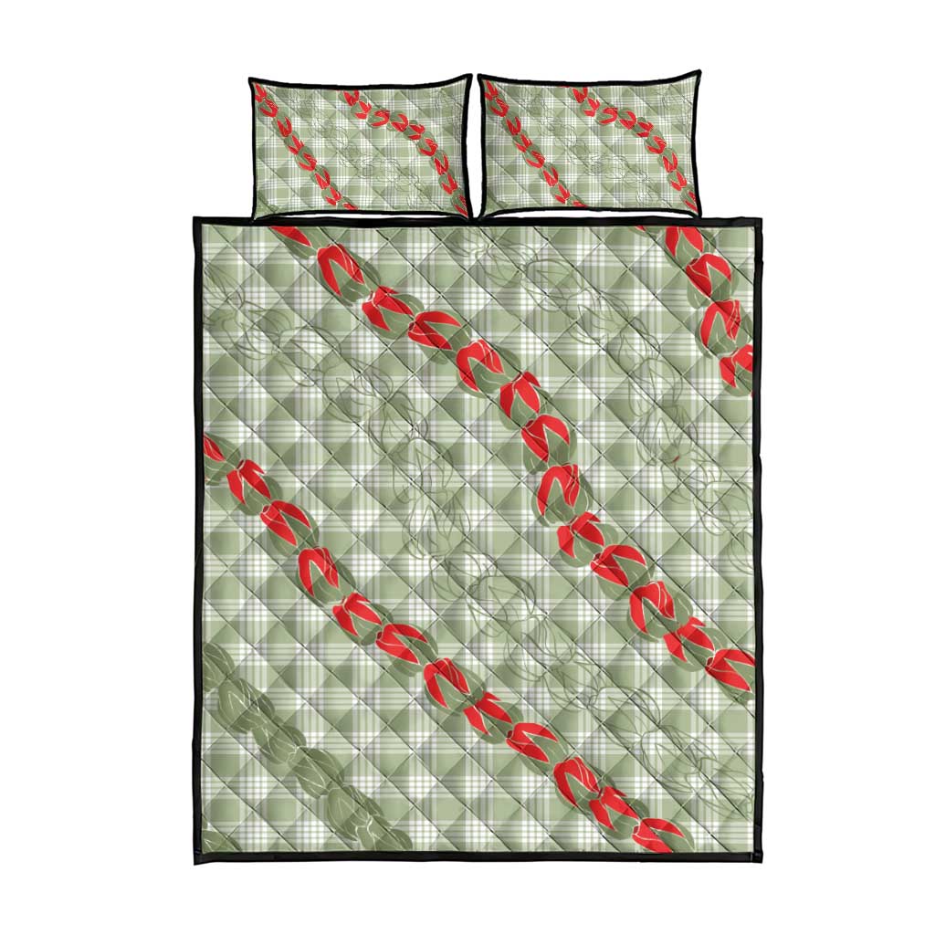 Omaomao Aloha Hawaii Quilt Bed Set Rosebud Lei With Palaka Motif - Polynesian Pride