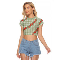 Omaomao Aloha Hawaii Raglan Cropped T Shirt Rosebud Lei With Palaka Motif LT14 Female Green - Polynesian Pride