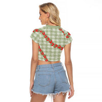 Omaomao Aloha Hawaii Raglan Cropped T Shirt Rosebud Lei With Palaka Motif LT14 - Polynesian Pride
