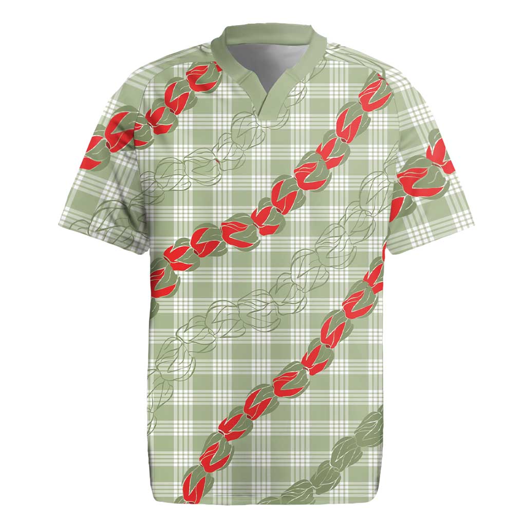 Omaomao Aloha Hawaii Rugby Jersey Rosebud Lei With Palaka Motif LT14 Green - Polynesian Pride