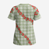 Omaomao Aloha Hawaii Scrub Top Rosebud Lei With Palaka Motif - Polynesian Pride