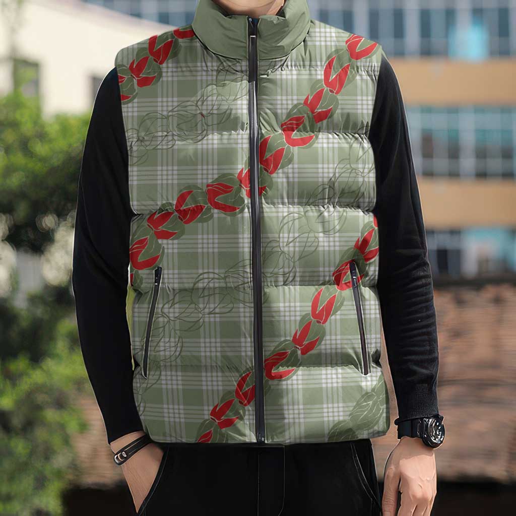 Omaomao Aloha Hawaii Sleeveless Puffer Jacket Rosebud Lei With Palaka Motif LT14 - Polynesian Pride