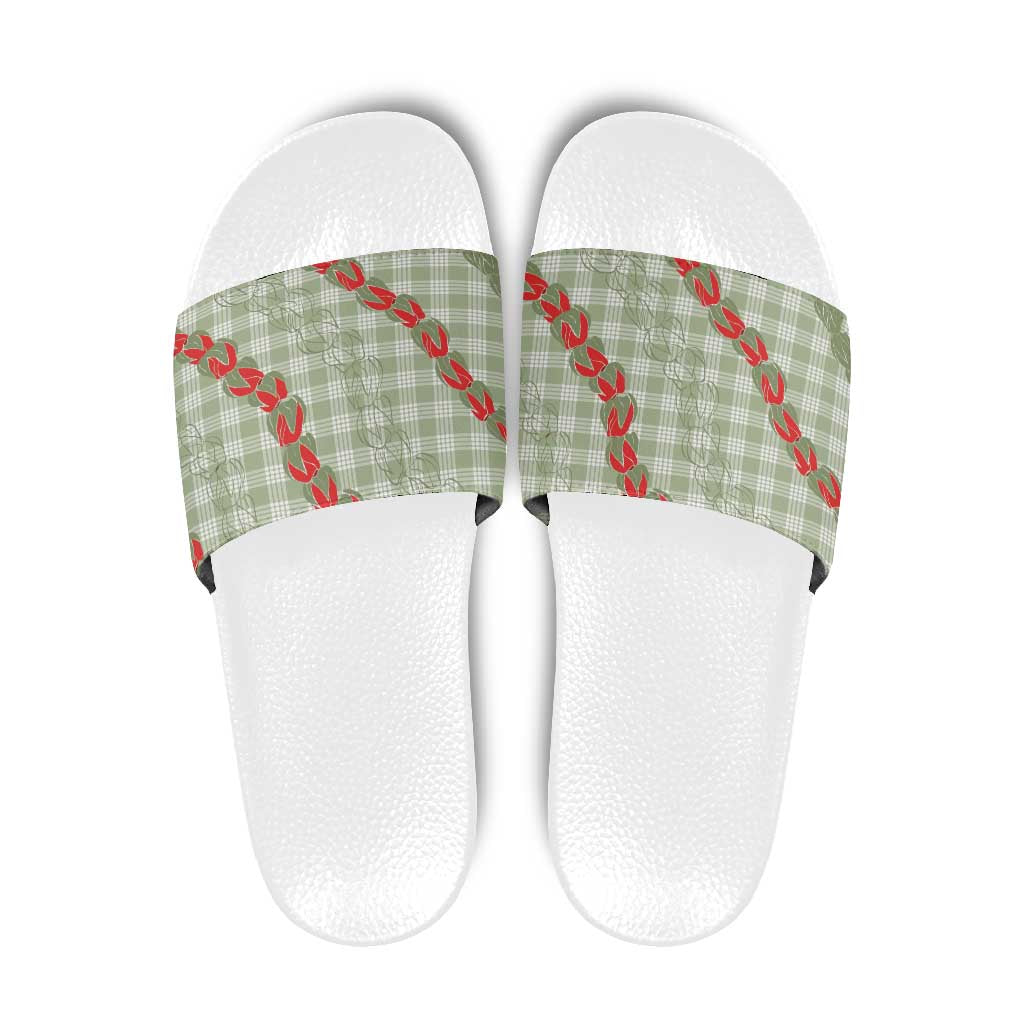 Omaomao Aloha Hawaii Slide Sandals Rosebud Lei With Palaka Motif LT14 Green - Polynesian Pride
