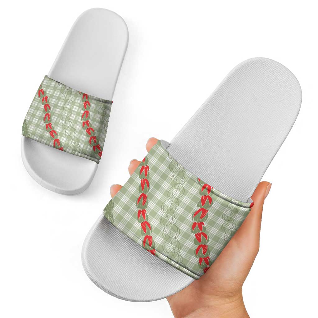 Omaomao Aloha Hawaii Slide Sandals Rosebud Lei With Palaka Motif LT14 - Polynesian Pride