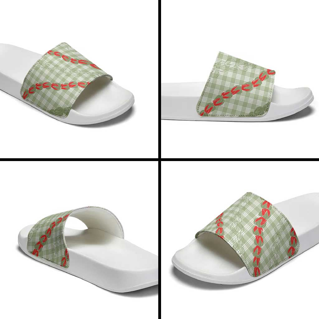 Omaomao Aloha Hawaii Slide Sandals Rosebud Lei With Palaka Motif LT14 - Polynesian Pride