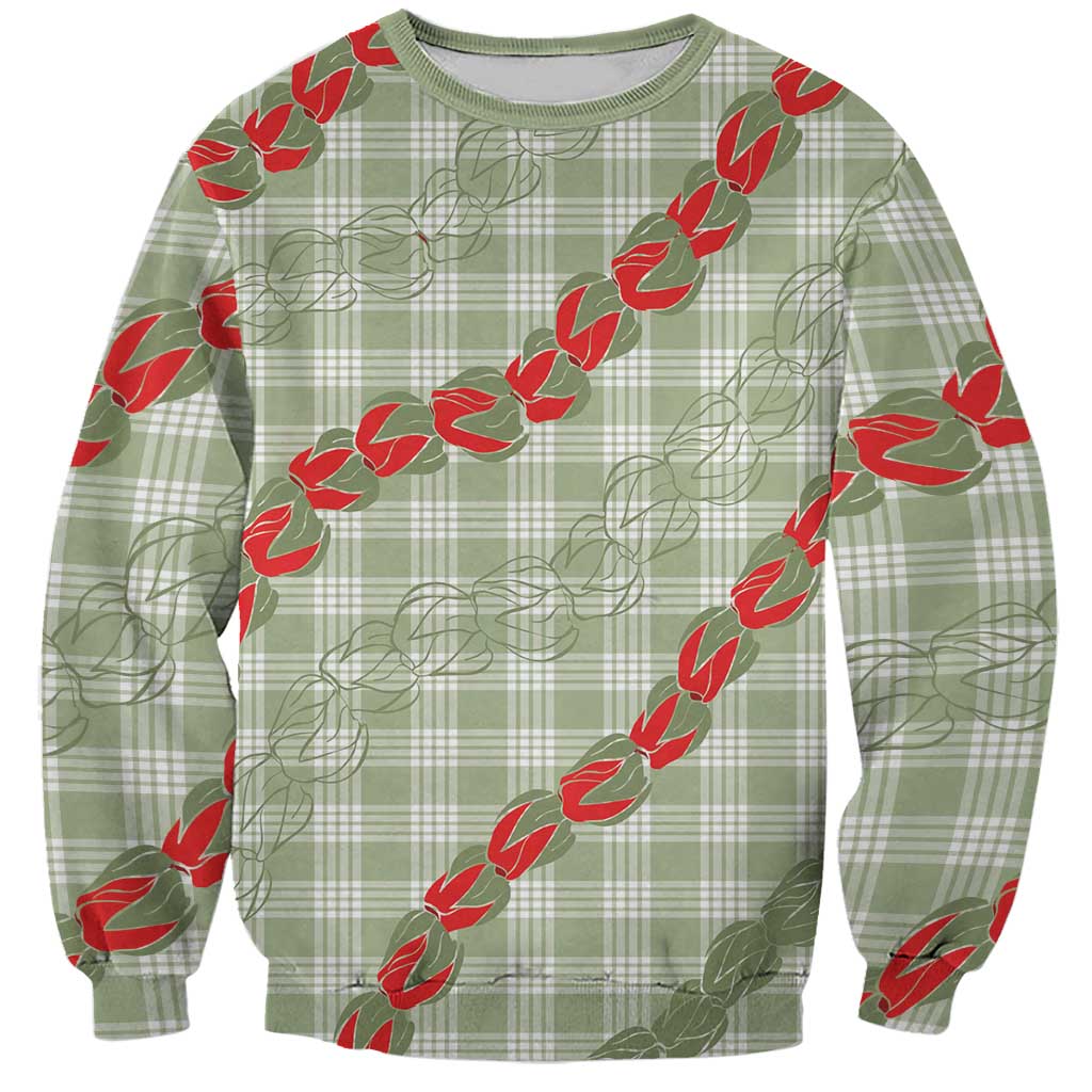 Omaomao Aloha Hawaii Sweatshirt Rosebud Lei With Palaka Motif LT14 Unisex Green - Polynesian Pride