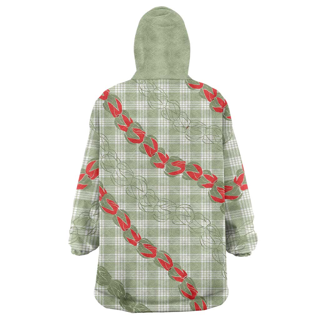 Omaomao Aloha Hawaii Wearable Blanket Hoodie Rosebud Lei With Palaka Motif - Polynesian Pride