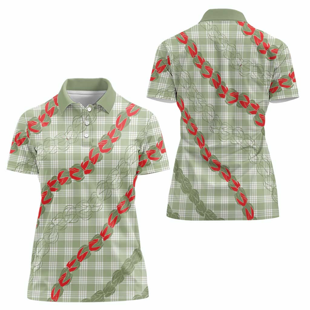 Omaomao Aloha Hawaii Women Polo Shirt Rosebud Lei With Palaka Motif LT14 - Polynesian Pride