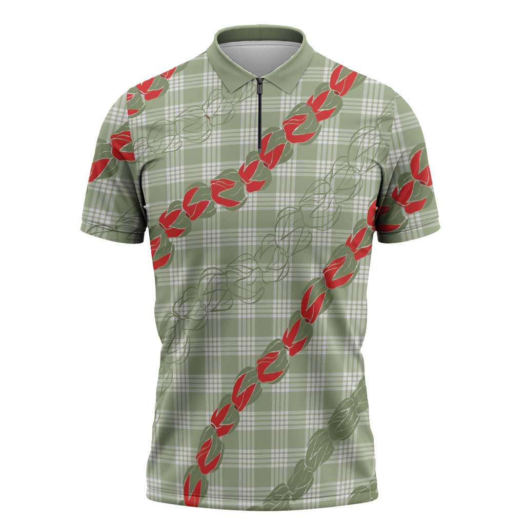 Omaomao Aloha Hawaii Zipper Polo Shirt Rosebud Lei With Palaka Motif - Polynesian Pride