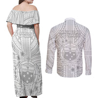 samoa-white-sunday-couples-matching-off-shoulder-maxi-dress-and-long-sleeve-button-shirts-manuia-le-aso-sa-o-tamaiti-polynesian-plumeria