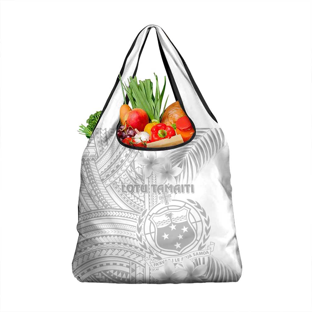 Samoa White Sunday Grocery Bag Manuia le Aso Sa o Tamaiti Polynesian Plumeria