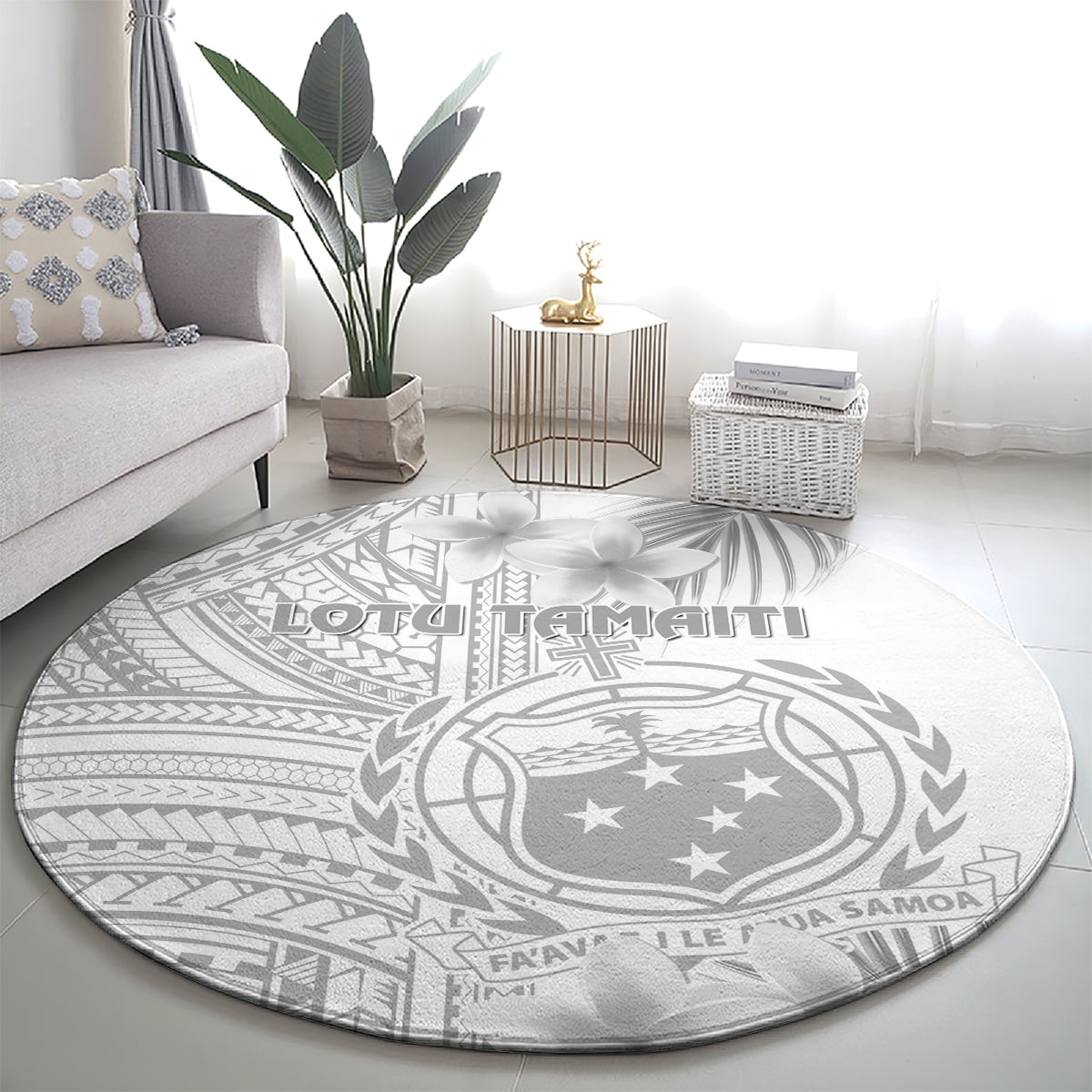 Samoa White Sunday Round Carpet Manuia le Aso Sa o Tamaiti Polynesian Plumeria LT14 - Polynesian Pride