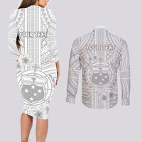 personalised-samoa-white-sunday-couples-matching-long-sleeve-bodycon-dress-and-long-sleeve-button-shirts-manuia-le-aso-sa-o-tamaiti-polynesian-plumeria