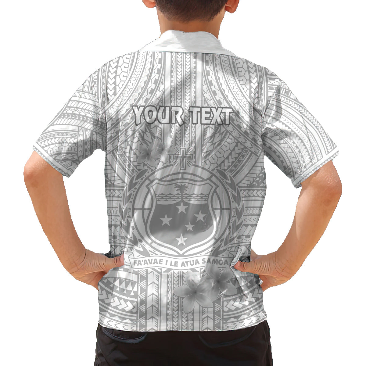 personalised-samoa-white-sunday-family-matching-off-shoulder-short-dress-and-hawaiian-shirt-manuia-le-aso-sa-o-tamaiti-polynesian-plumeria