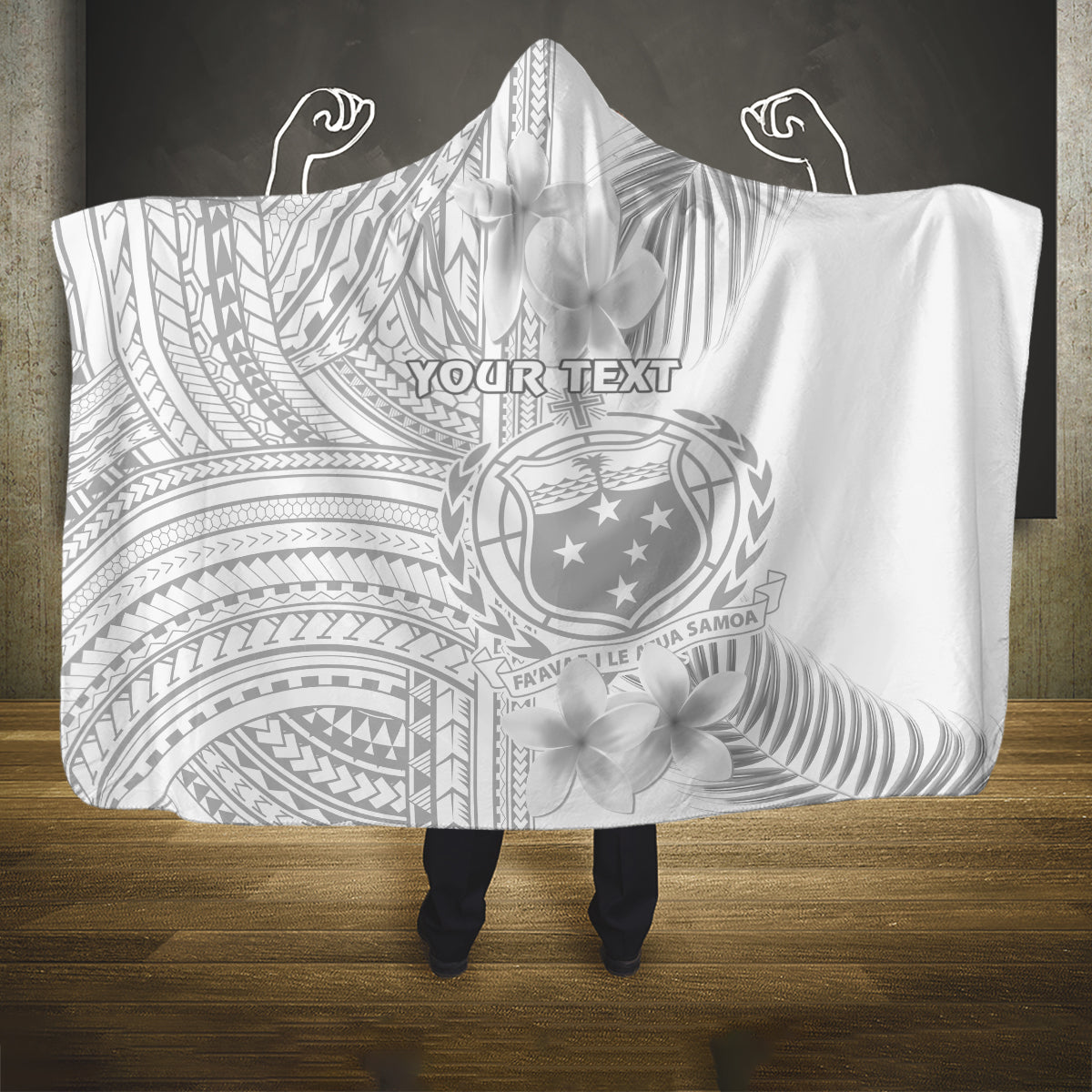 Personalised Samoa White Sunday Hooded Blanket Manuia le Aso Sa o Tamaiti Polynesian Plumeria LT14 One Size White - Polynesian Pride
