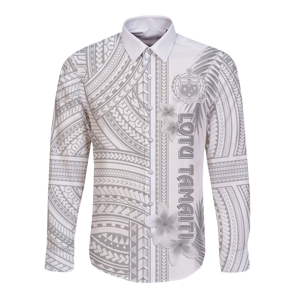 Personalised Samoa White Sunday Long Sleeve Button Shirt Manuia le Aso Sa o Tamaiti Polynesian Plumeria LT14 Unisex White - Polynesian Pride