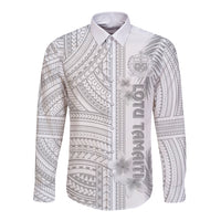 Personalised Samoa White Sunday Long Sleeve Button Shirt Manuia le Aso Sa o Tamaiti Polynesian Plumeria LT14 Unisex White - Polynesian Pride