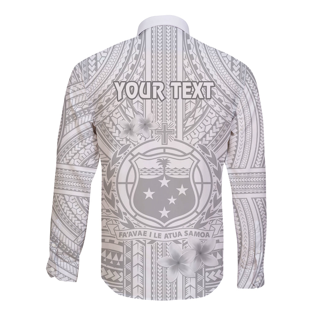 Personalised Samoa White Sunday Long Sleeve Button Shirt Manuia le Aso Sa o Tamaiti Polynesian Plumeria LT14 - Polynesian Pride