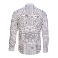 Personalised Samoa White Sunday Long Sleeve Button Shirt Manuia le Aso Sa o Tamaiti Polynesian Plumeria LT14 - Polynesian Pride