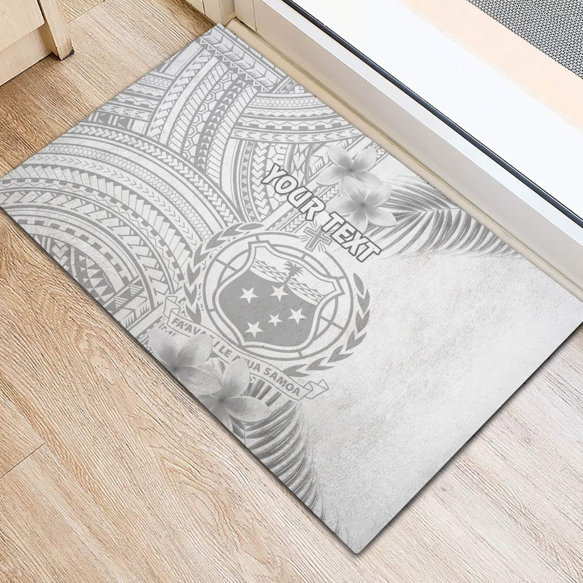 Personalised Samoa White Sunday Rubber Doormat Manuia le Aso Sa o Tamaiti Polynesian Plumeria LT14 - Polynesian Pride