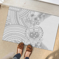 Personalised Samoa White Sunday Rubber Doormat Manuia le Aso Sa o Tamaiti Polynesian Plumeria LT14 - Polynesian Pride